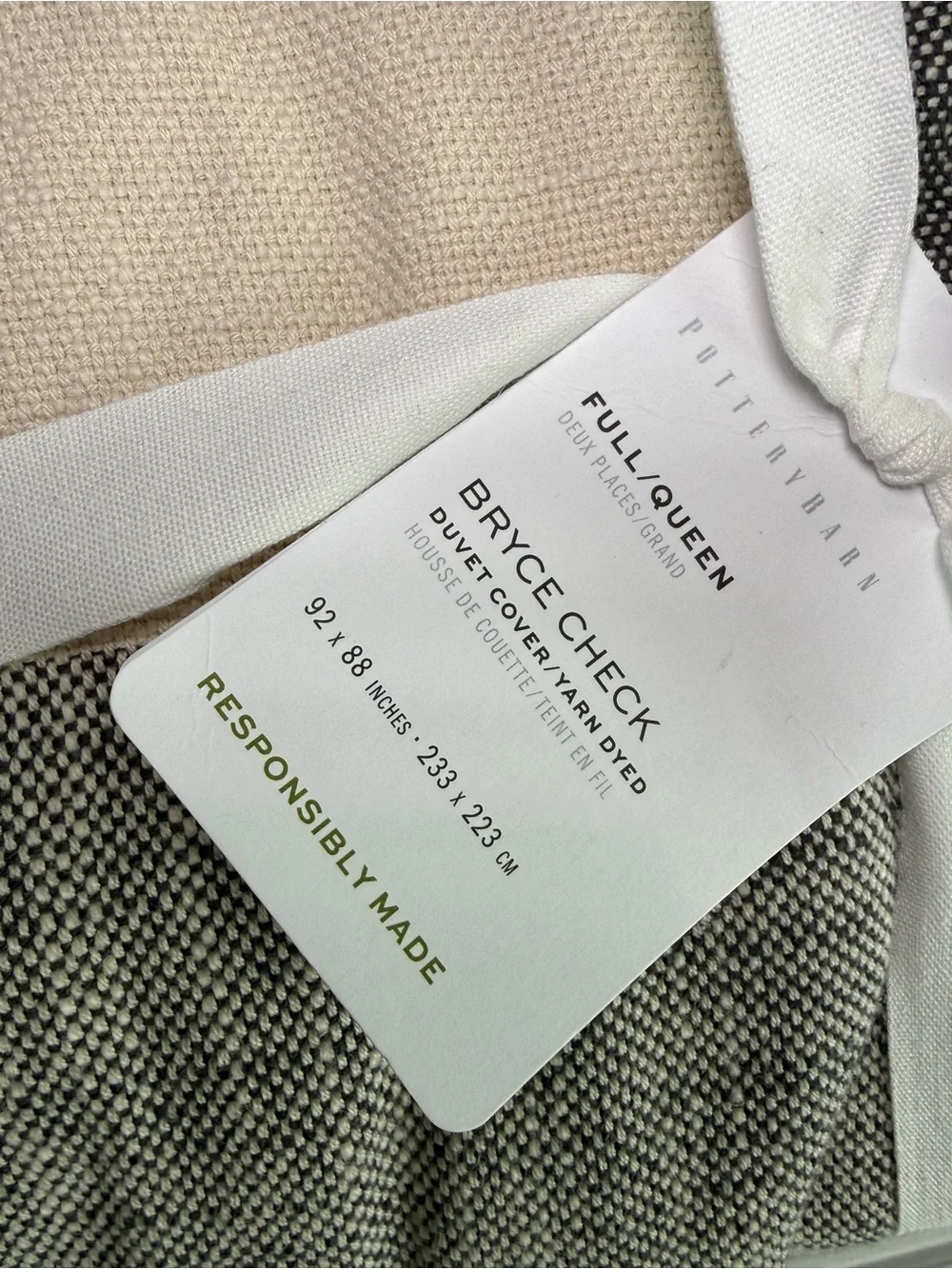 Pottery Barn Bryce Buffalo Check Duvet Cover Full/Queen Charcoal Ivory NEW